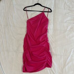 EXPRESS Edition Hot Pink Asymmetrical Ruched Mini Dress